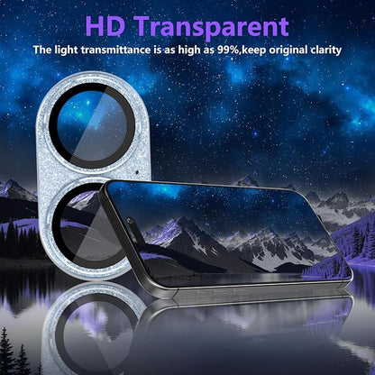 Camera Lens Protector for iPhone 17, Bling Glitter Camera Cover with 9H Tempered Glass Metal Ring, Anti-Scratch Lens Protector for iPhone 17 (Glitter - Blue)