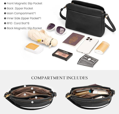 befen Anti-theft Crossbody Bag for Women Genuine Leather, Small Cross Body Shoulder Handbags with RFID Card Slots