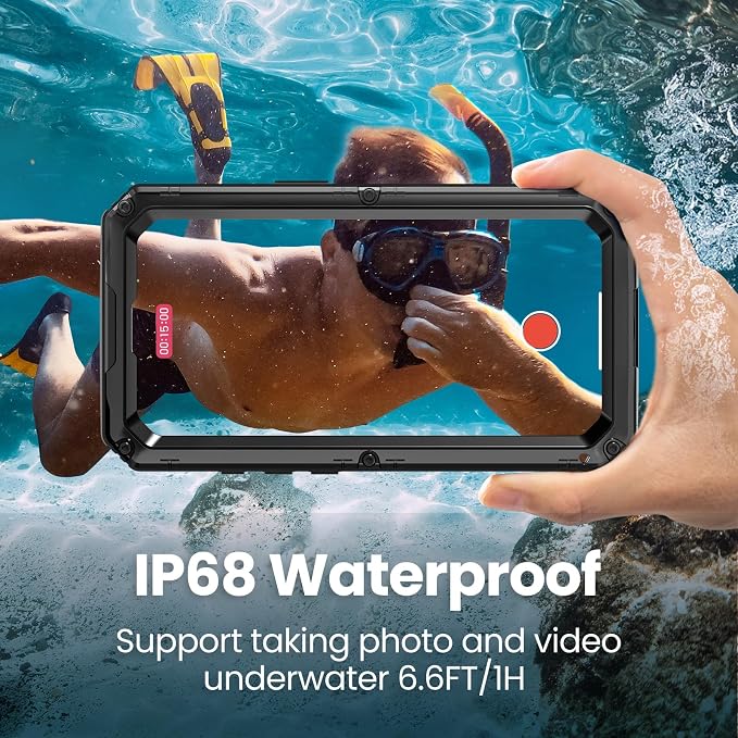 Mitywah Waterproof Case for iPhone 16e and for iPhone 17e, Shockproof Heavy Duty Case with Built-in Screen Protector, Underwater Full Body Protective Metal Case 6.1 inch, Black