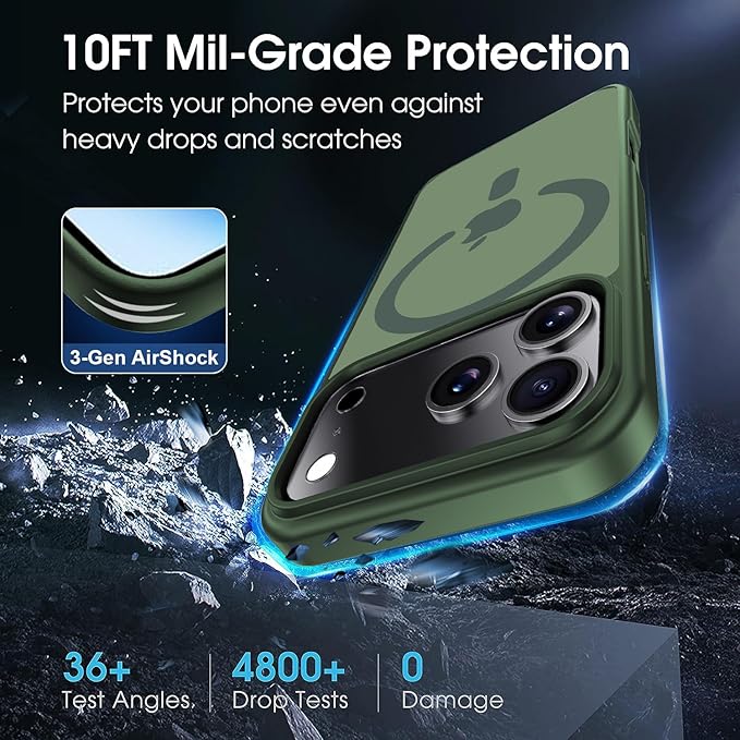 Strong Magnetic for iPhone 17 Pro case with Camera Lens Protector [ Military-Grade Protection] Compatible with MagSafe Shockproof Slim Thin Cover case for iPhone 17 Pro 6.3 inch, Alpine Green