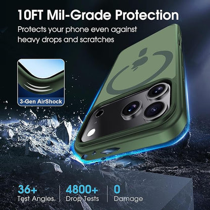 Strong Magnetic for iPhone 17 Pro case with Camera Lens Protector [ Military-Grade Protection] Compatible with MagSafe Shockproof Slim Thin Cover case for iPhone 17 Pro 6.3 inch, Alpine Green
