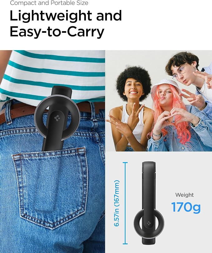 Spigen Selfie Stick Tripod Stand with Bluetooth Remote Control Shutter 24" Extendable Compatible with MagSafe iPhone 17/16/15/14/13/12 Pixelsnap Pixel 10 Series & More - Black (S571W)