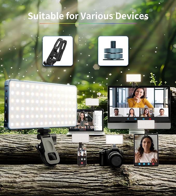 Selfie Camera Phone Light with Metal Hotshoe & Clip, 135 LED CRI 96+ 2500K-9900K 4000mAh RGB Video Light for iPhone, Cameras, Selfie, Video Conference, TikTok Live Streaming, Gifts for Men & Women