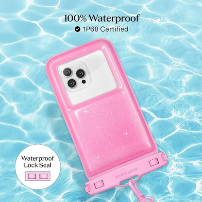 VELVET CAVIAR Waterproof Phone Pouch with Lanyard | IP68 Floating Case for iPhone & All Phones | Dry Bag for Snorkeling, Beach, Kayaking | Travel & Cruise Essentials for Women (Pink Stardust)