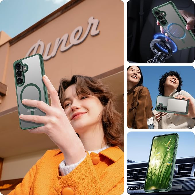 Pilaru for Samsung Galaxy S26 Case [Compatible with Magsafe] Translucent Matte Magnetic Phone Case,Slim Thin Duty Shockproof Protection Cover with 2pc HD Screen Protector for S26-Green