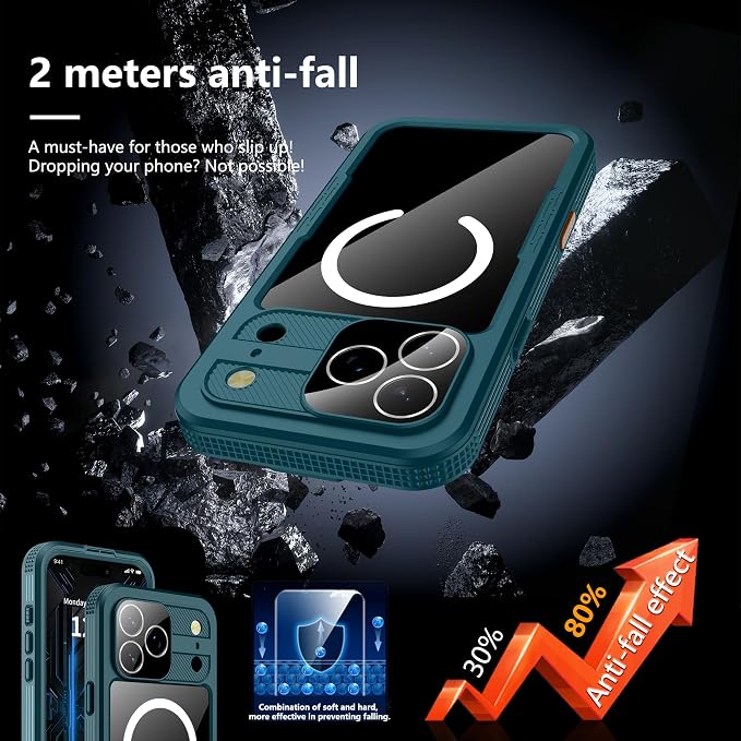 GOLDJU 2025 New Magnetic for iPhone 17 Pro Max Case-Waterproof, Built-in Screen & Camera Protector-IP68 Underwater Full Body 16FT Military Dropproof Shockproof Case for 17 Pro Max 6.9'' Blue