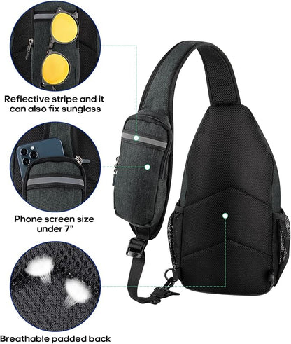 WATERFLY Crossbody Sling Backpack Sling Bag Travel Hiking Chest Bag Daypack
