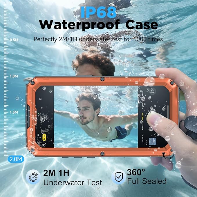 Beasyjoy for iPhone 17 Case Waterproof, Heavy Duty Metal Full Body Protection, Built-in Screen Protector, Military Grade Shockproof Dustproof Rugged Cover for iPhone 17 6.3 inch, Orange