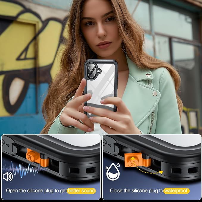 ANTSHARE for iPhone 16 Case, Waterproof Built-in Screen Protector, [12 FT Military Drop Proof] [Full Body Shockproof] [Dustproof] [IP68 Underwater] Phone Case for iPhone 16 6.1''- Black/Clear