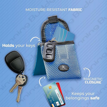 Running Buddy Fanny Pack Waist Pouch - Water-Resistant Gym Belt - Magnetic Closure Waist Belt - Bounce-Free Fit Fanny Pack for Men - 3.75 x 4 in, Mini Blue