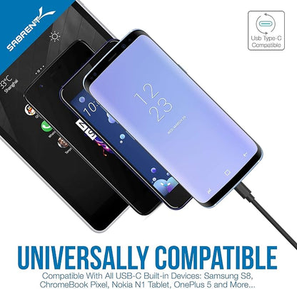 Premium 60 Watt (12 Amp) 6 Port Aluminum Family Sized Desktop USB Rapid Charger.+[3-Pack 22AWG Premium High Speed 3ft USB-C to USB A 3.2 Charge Cables Fast Sync