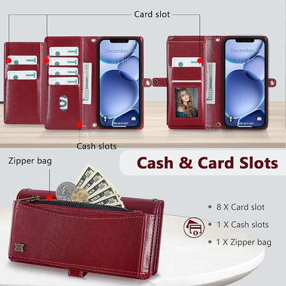 Wallet Case for iPhone 12 Pro Max with Card Holder/Crossbody Wallet/Strap| RFID Blocking | Magnetic | Kickstand | Detachable | PU Leather Phone Case for iPhone 12 Pro Max,6.7 in,Wine Red
