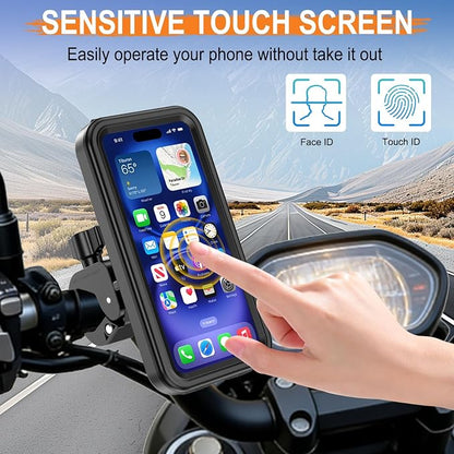 HUANLANG Motorcycle Phone Mount Anti Vibration, Waterproof Bike Phone Mount for Bicycles, Scooters, ATVs,[Dual Vibration Dampener][Upgraded Handlebar Clip] Motorcycle Phone Holder for 4-7" Cell Phones