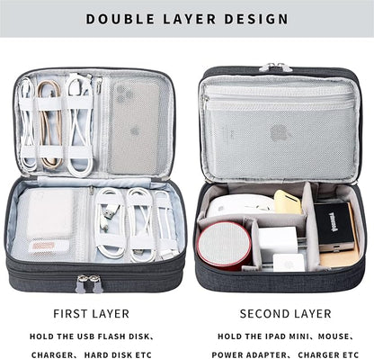 Lanola Custom Personalized Travel Cable Organizer Bag, Electronic Accessories Case Portable Double Layer Cable Storage Bag with DIY Dividers & Custom Photo Text for Men Women (Black)