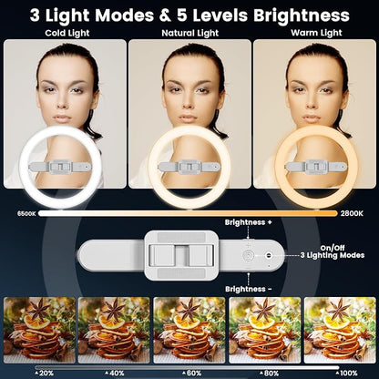 Ring Light with Overhead Phone Mount, 10" Selfie Light with Stand and Phone Holder for Video Recording, Desk Overhead Tripod for Content Creators, TikTok, YouTube, Zoom Meeting, Live Streaming