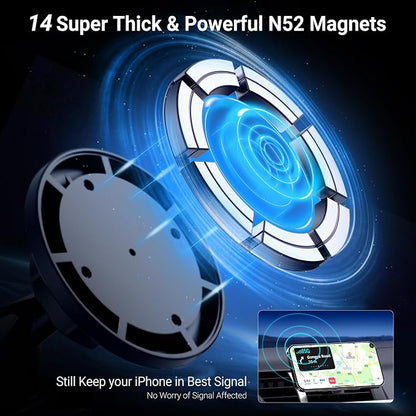 PROfezzion CD Slot & Vent Clip Combo Magnetic Phone Holder Compatible with MagSafe on Car CD Player Slot or Air Vent for iPhone 17 16 15 14 13 12 Pro Max Plus, Mag-Safe Case & All Phones