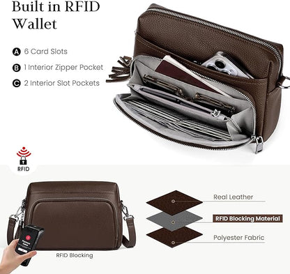 befen Genuine Leather Crossbody Purses for Women Small Crossbody Bags Purse with Built in RFID Blocking Wallet