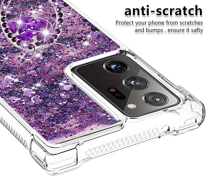 Glitter Case for Galaxy Note 20 Ultra Silicone, Transparent Protective Case Ring Holder Shockproof Phone Cover Glitter Liquid Case Anti Yellowing Scratch Compatible with Samsung Galaxy Note 20 Ultra