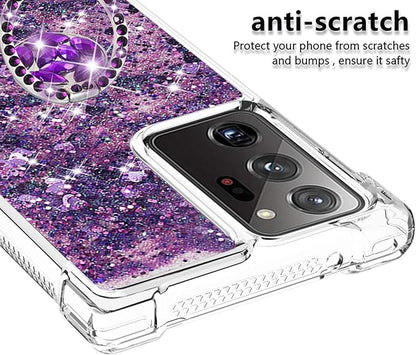 Glitter Case for Galaxy Note 20 Ultra Silicone, Transparent Protective Case Ring Holder Shockproof Phone Cover Glitter Liquid Case Anti Yellowing Scratch Compatible with Samsung Galaxy Note 20 Ultra