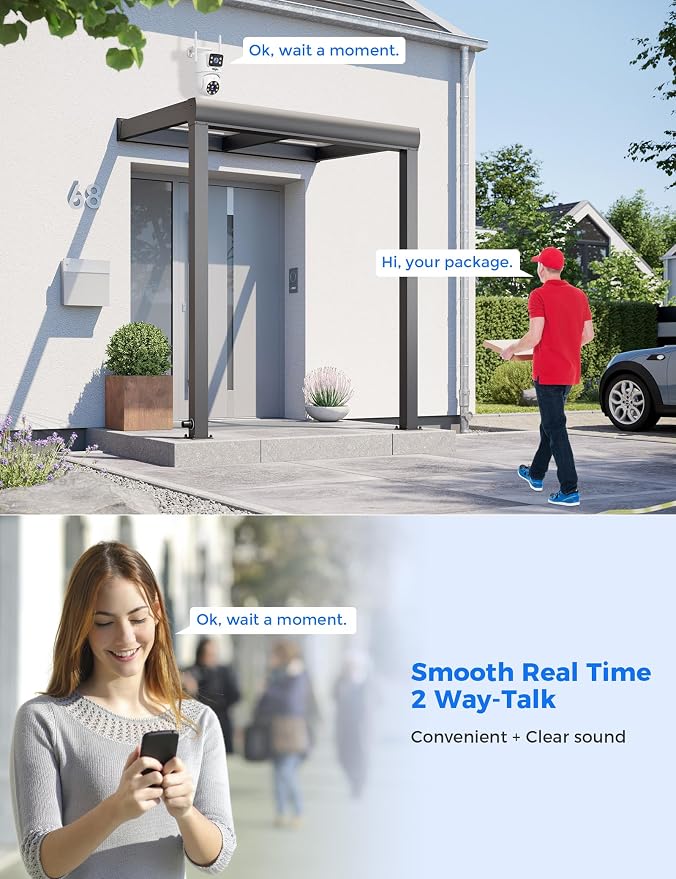 Hiseeu Wireless Security Camera Dual Lens PTZ Outdoor with 128GB SD Card, 2K WiFi-Pro 5G/ 2.4Ghz Surveillance Cameras, Color Night Vision, Plug-in Cable, Works with Wireless System