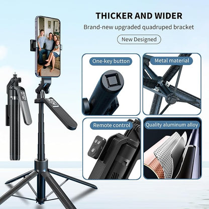 70" Tripod for Phone, Portable All in One Extendable Cell Phone Tripod Stand, Tall Travel Tripods for Recording Video Selfies Photo, with Wireless Remote Control for iPhone、Samsung、Camera、Android