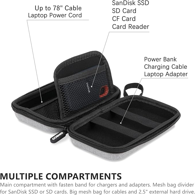 Ginsco Hard Shell Protection Case Electronic Accessories Organizer Pouch for MacBook Air/pro Adapter Chargers Cables Power Bank, for Sandisk Portable SSD Flash Disk SD Card,Compact Travel Tech Case