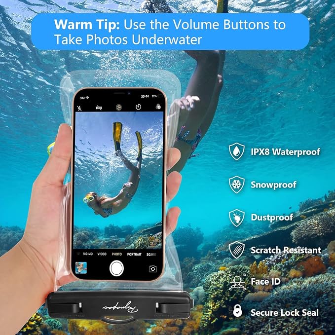 Rynapac IPX8 Waterproof Phone Pouch - 8.5in, 2 Pack Waterproof Phone Case for iPhone 17 16 15 Pro Max, Galaxy S26 S25 Ultra, Cellphone Dry Bag with Lanyard for Beach Vacation Travel Cruise Essentials