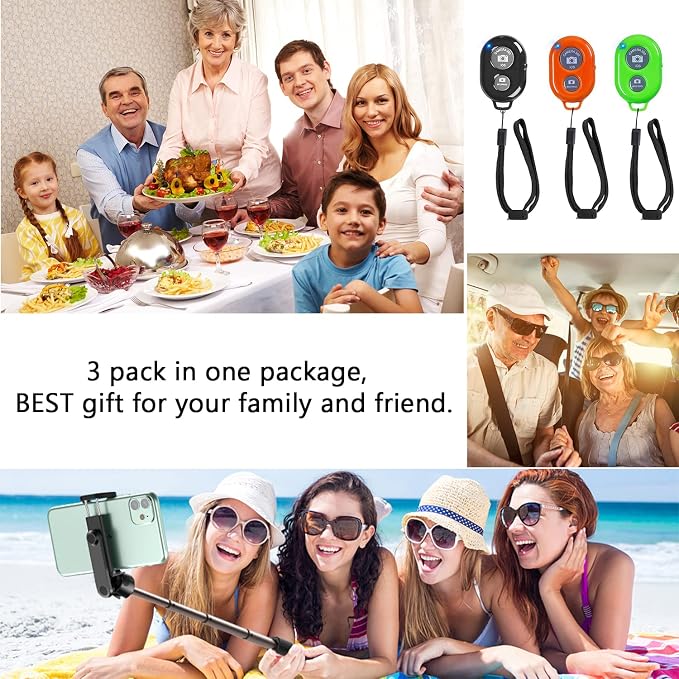 Wireless Remote Shutter for Cellphones and Tablets (3 Pack), AOQIYUE Bluetooth Remote for iPhone/Android Camera Control, Selfie Clicker for Photos and Videos - Wrist Strap Included