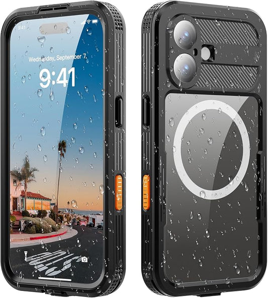 Losin Compatible with iPhone 17 Waterproof Case, [Compatible with MagSafe] [Built-in Screen Protector], Full Body Protection Military Grade Shockproof Case, Black