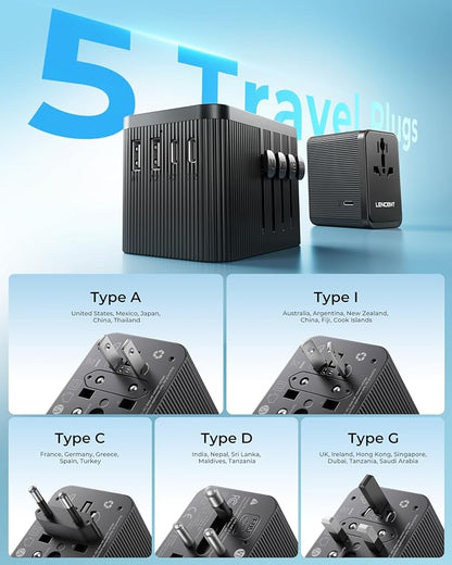 LENCENT 28W Universal Travel Adapter Kit(3 USB C 2 USB A), Type D/G/C/I/A | Worldwide Charger, International Power Adaptor for Europe UK Maldives Sri Lanka India Nepal Ghana Zimbabwe Tanzania Nigeria