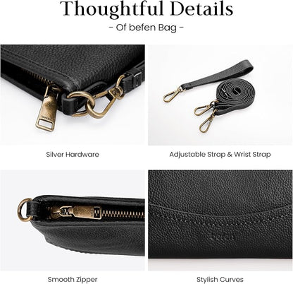 befen Genuine Leather Wristlet Wallet for Women Soft RFID Leather Clutch Purse with Built in Wallet Trendy Crossbody Bag