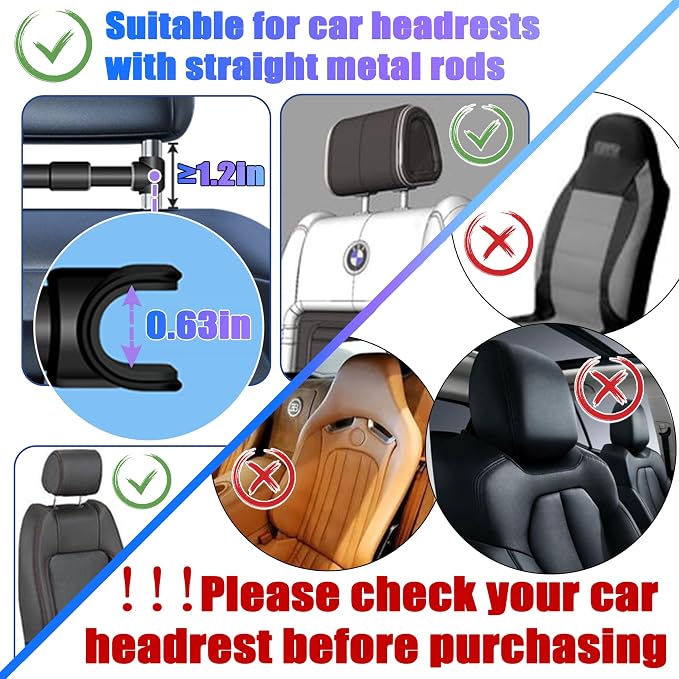 2026 Car Headrest Tablet Holder 2 Pack, (3 in 1 Extension Arm) Tablet Mount for Car Backseat, for Phone iPad Pro Air Mini Galaxy, for Most Tablets/Phones, Fits Larger Tablets - Black