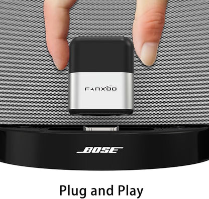 Fanxoo DockPro Bluetooth Adapter for Bose Sounddock iPod Docking 30 pin Bluetooth 5.3 Adapter Compatible for iPhone iPod Docking Station (Silver Black)