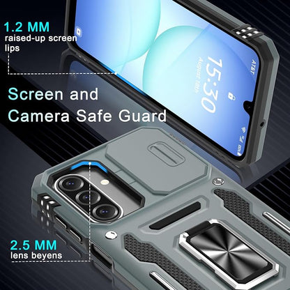 DEERLAMN Case for Samsung Galaxy A17 5G with Slide Camera Cover+Screen Protector (1 Pack), Rotated Ring Kickstand Military Grade Shockproof Protective Cover-Grey