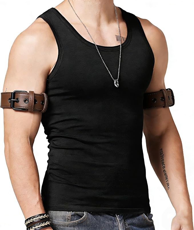 Men Leather Armband Adjustable Bulldog Buckle Bracelet Harness 2-Pack