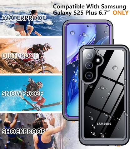 Temdan Designed for Samsung Galaxy S25 Plus Case Waterproof,Built-in Lens & Screen Protector Military Shockproof Dropproof IP68 Underwater Full Body Phone Case for Galaxy S25 Plus 5G 6.7-Purple(2025) | Waterproof, Built-in Lens, Screen Protector, Milit...