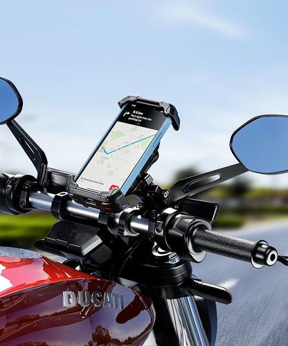 Kewig Motorcycle Phone Mount Holder with Vibration Dampener & Secure Lock, Anti-Shake Handlebar Cellphone Mount for Moto Bike Scooter ATV, Adjustable Phone Mount Fit 5.4-7.2'' Phone