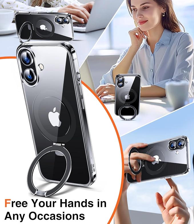 Chicfun 3-in-1 [Magnetic+Kickstand+Ring Holder] for iPhone 16 Plus Case with Stand Ring Holder， Compatible with MagSafe, Military Shockproof Kickstand Phone Case iPhone 16 Plus Cover Clear