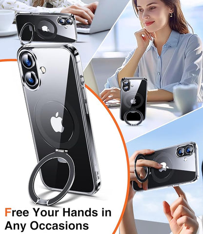 Chicfun 3-in-1 [Magnetic+Kickstand+Ring Holder] for iPhone 16 Plus Case with Stand Ring Holder， Compatible with MagSafe, Military Shockproof Kickstand Phone Case iPhone 16 Plus Cover Clear