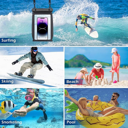 Large Floating Waterproof Phone Pouch [with Sealing Strip], Cell Phone Dry Bag for iPhone 17 16 15 14 13 Pro Max Galaxy Google All Devices, Float Waterproof Bag for Beach Vacation Black