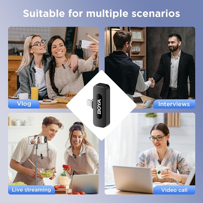BOYA BY-V3 Combo Wireless Microphone for iPhone Android Smartphone,100M Los Range,36H Duration,Noise Cancellation,Plug&Play Lavalier Lapel Mics for Vlogging Interview 2-in-1 Charging Case(2TX+2RX)