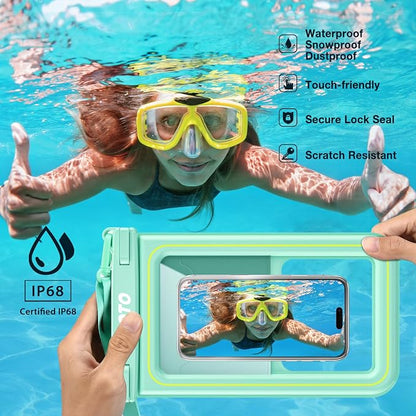 JOTO [IP68 Floatable Large Floating Waterproof Phone Pouch Up to 10", Underwater Phone Case Cellphone Dry Bag for iPhone 17 16 15 14 13 12 11 Pro Max Xs Max XR X 8 7 Plus SE/Galaxy S24 S23 S22 -Grey