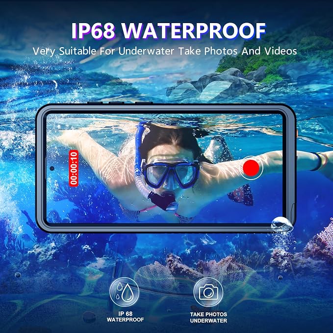 Temdan Compatible with Samsung Galaxy S24 Case Waterproof with Belt Clip Holster, Built-in Lens & Screen Protector Military Grade Shockproof Dropproof IP68 Underwater Full Body Phone Case