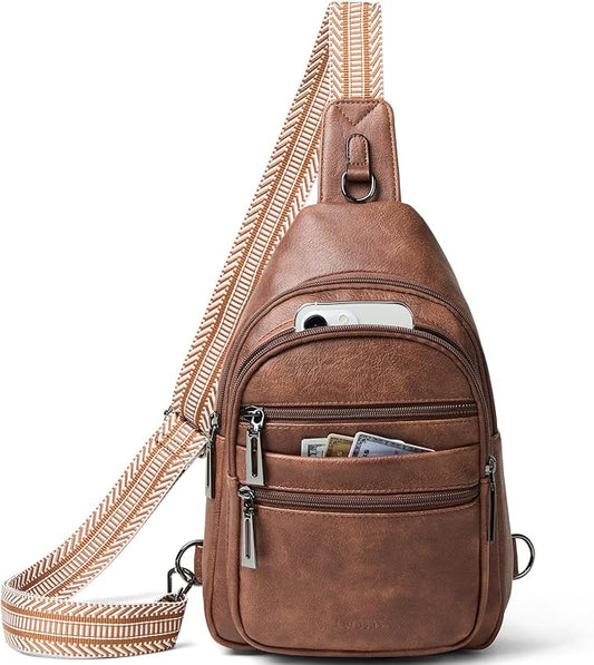 Leresas Sling Bag for Women Crossbody Bags Fanny Packs Over Shoulder Bag Sling Purse Backpack Vegan Leather Travel Handbag Purse Gifts Brown