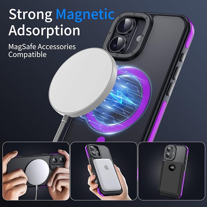 Strong Magnetic for iPhone 17 case [10Ft Military-Grade Protection] Compatible with fit MagSafe Shockproof Slim Thin Cover case for iPhone 17 6.3 inch, Purple Bumper