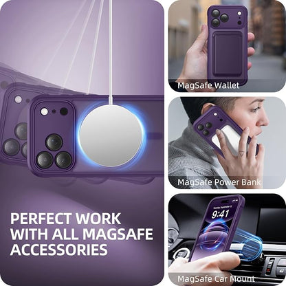 BERFY for iPhone 17 Pro Max Case, Compatible with MagSafe, Built-in Glass Screen Protector, Camera Protection, Shockproof Full Body Phone case 6.9", Translucent Deep Purple