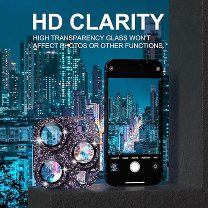 Choiche for iPhone 14 Pro/iPhone 14 Pro Max Camera Lens Protector, Bling Camera Cover with 9H Tempered Glass Lens Screen Protector Metal Ring Decoration Accessories (Glitter-Purple)