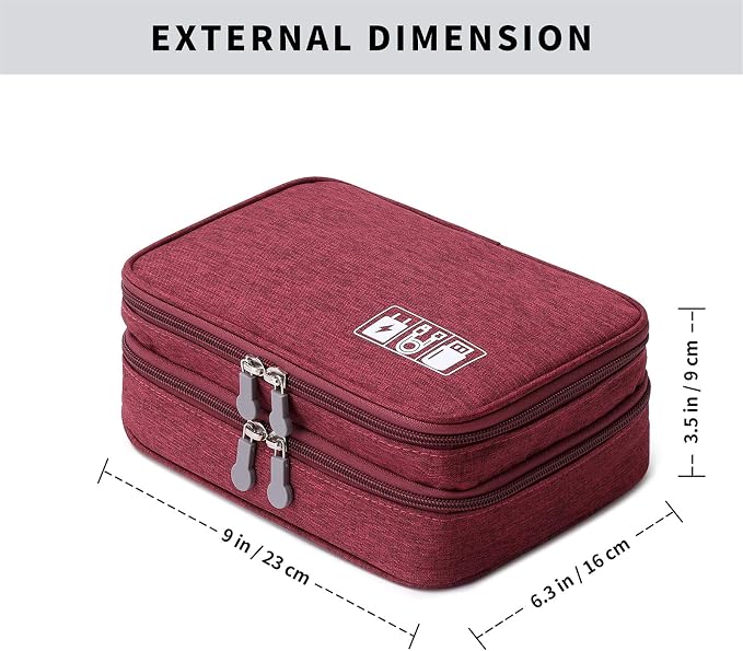 Lanola Travel Cable Organizer Bag, Electronic Accessories Case Portable Double Layer Cable Storage Bag for Cord, Charger, Flash Drive, Phone, SD Card,Personal Items - (Red)