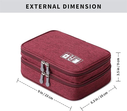 mygreen Electronic Accessories Organizer Bag, Waterproof Double Layer Travel Storage Case with Adjustable Padded Dividers, Portable Hard Pouch for Cables, Charger, Power Bank, Phone, Hard Drive Red