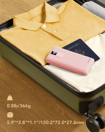 charmast 20000mAh Portable Charger with Wall Plug, Fast Charging Power Bank USB C, 20W PD Battery Pack with Built-in Cables Travel Essential for iPhone 16/15/14, Samsung, iPad More Devices (Pink)